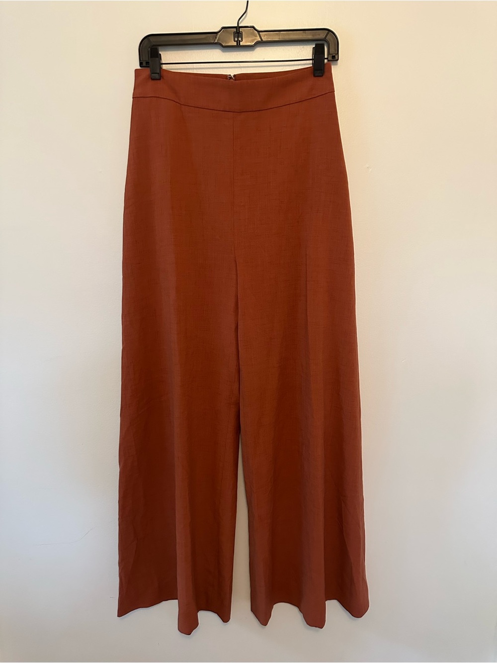 BCBGMaxAzria High Waisted Wide Leg Pants Rust Terracotta Linen Blend Trousers